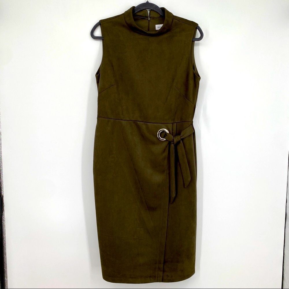 Emma & Michelle faux suede dress grommet side tie high neckline size 10